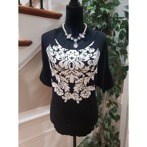 New York & Company Women's Black Round Neck Half Sleeve Pullover Sweater Size XL